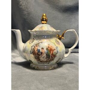 Kahla‎ GDR Iridescent Lusterware Teapot Fragonard Courting Couple Gold Trim 23